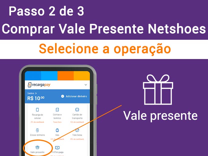 Passo 2 de 3 comprar vale presente de Netshoe